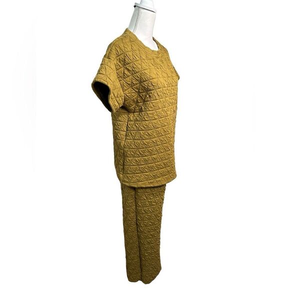 Quilted Crop Travel 2 piece Set Short Sleeve Olive Size M - Picture 4 of 10